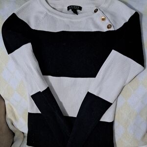 Lauren Ralph Lauren Black & White Striped Boatneck Sweater